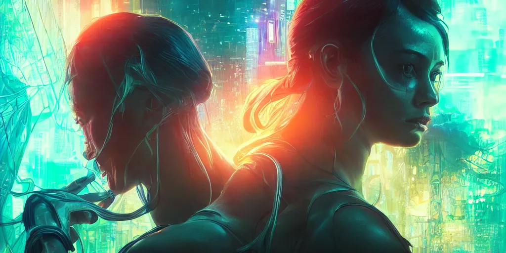 Image similar to altered carbon, neon, fibonacci, sweat drops, insane, intricate, highly detailed, digital painting, artstation, concept art, smooth, sharp focus, illustration, Unreal Engine 5, 8K, art by artgerm and greg rutkowski and alphonse mucha