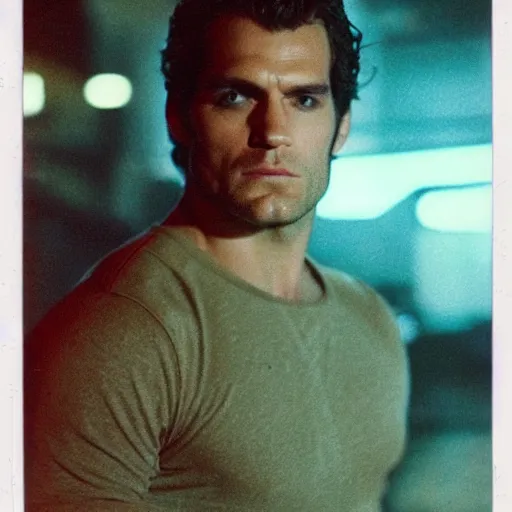 Image similar to Polaroid image of Henry Cavill in cyberpunk