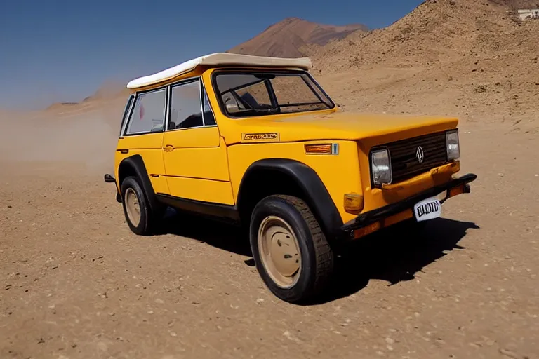 Prompt: 1 9 7 1 vw thing testarossa, dakar rally footage, speed