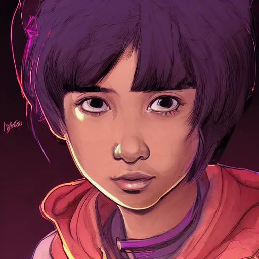 Prompt: a study of cell shaded portrait of Isabela Moner as dora the explorer, concept art, illustration, post grunge, concept art by josan gonzales and wlop, by james jean, Victo ngai, David Rubín, Mike Mignola, Laurie Greasley, highly detailed, sharp focus, alien, rim light, Trending on Artstation, HQ, deviantart, art by artgem