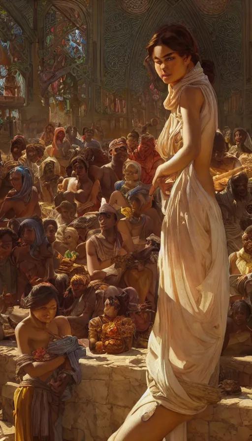 Image similar to slave market, intricate, highly detailed, digital painting, artstation, concept art, smooth, sharp focus, illustration, Unreal Engine 5, 8K, art by artgerm and greg rutkowski and alphonse mucha