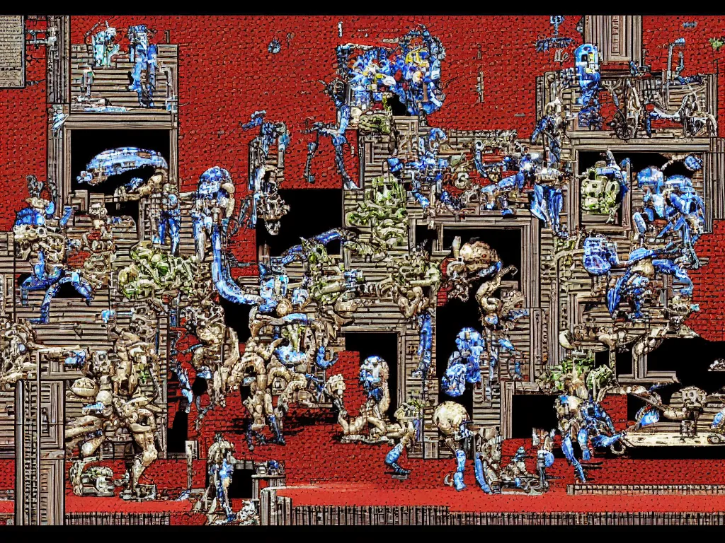 Image similar to Sega Mega Drive Genesis sidescroller game by H.R. Giger, Junji Ito, pixelated