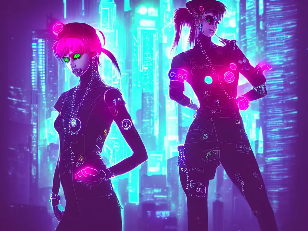 Image similar to a portrait of the neon cyberpunk sailor moon with arm tattoos, single person, dystopian scifi gear, gloomy, profile picture,