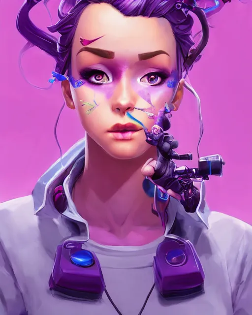 Image similar to beautiful female singer purple hair tattoo symmetrical face eyes full length fantasy art fortnite Video game icon, 2d game art gta5 cover , official fanart behance hd artstation by Jesper Ejsing, by RHADS, Makoto Shinkai and Lois van baarle, ilya kuvshinov, rossdraws