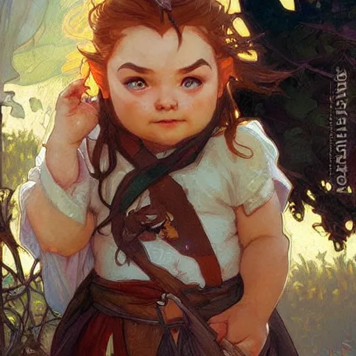 Prompt: a little cute angry dwarf. beautiful painting by artgerm and greg rutkowski and alphonse mucha