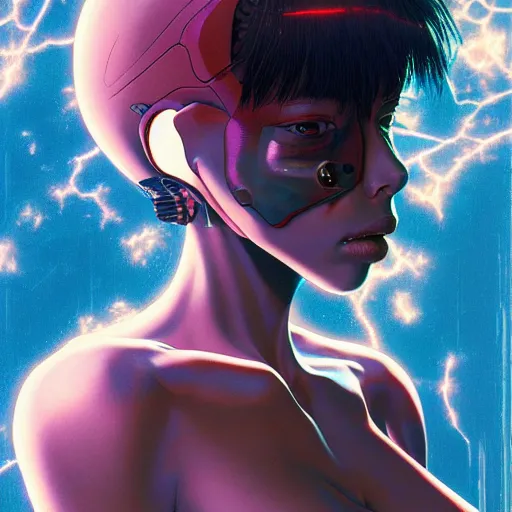 Image similar to quarter portrait soft light painted by james jean and katsuhiro otomo and erik jones, inspired by kenyan ghost in the shell anime, smooth face feature, intricate oil painting, high detail illustration, sharp high detail, manga and anime 1 9 9 9