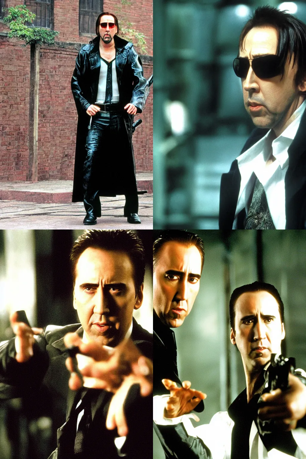 Prompt: Nicholas Cage as Neo in The Matrix