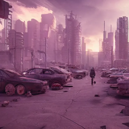 Image similar to a post apocalyptic cyberpunk city, populated only by clones of joe biden, octane render, 8 k