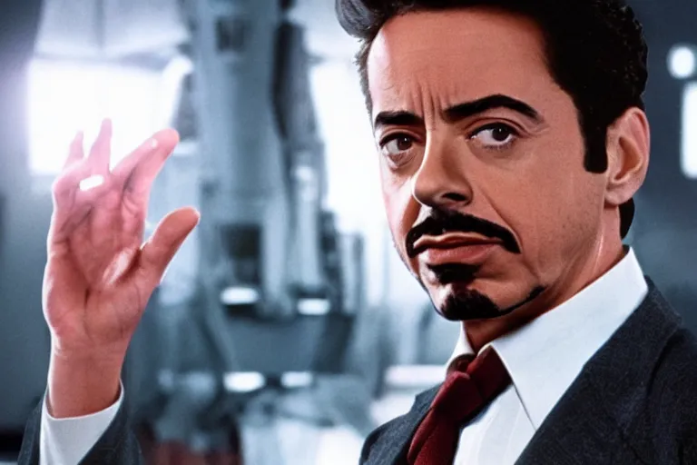 Prompt: a still of young jerry seinfeld as tony stark in the film iron man, high definition