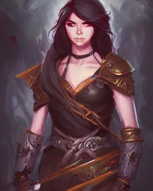 Prompt: a portrait of a female dnd warrior by Ross Tran