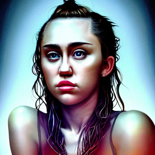 Prompt: Riveting Miley Cyrus portrait, atmospheric lighting, painted, intricate, volumetric lighting, beautiful, rich deep colors masterpiece, golden hour, sharp focus, ultra detailed, by Leesha Hannigan, Ross Tran, Thierry Doizon, Kai Carpenter, Ignacio Fernández Ríos