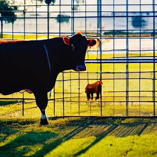 Image similar to cow running from a cage to a light of freedom