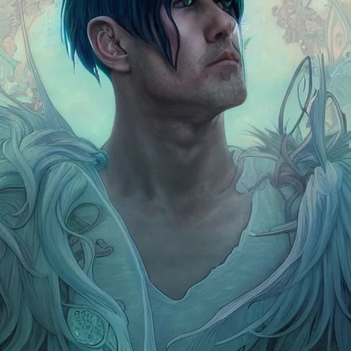 Prompt: an Adventure Time Portrait of Trent Reznor, intricate, wild, highly detailed, digital painting, artstation, concept art, smooth, sharp focus, illustration, art by artgerm and greg rutkowski and alphonse mucha and Hajime Sorayama