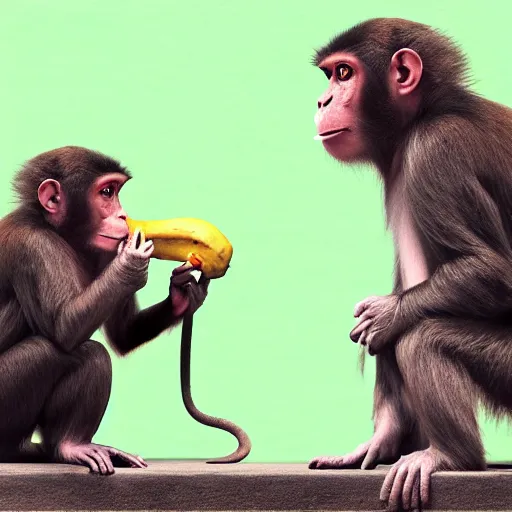 Prompt: monkey eating banana, higly detailed, 8 k, photorealistic, art concept, artstation, sharp focus