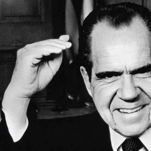 Prompt: Richard Nixon drunk in the oval office, photo