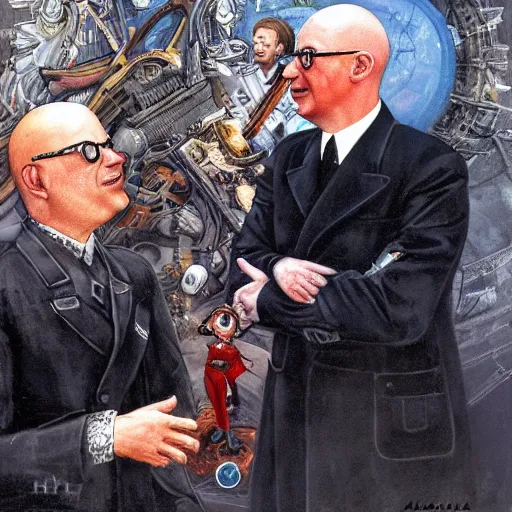 Image similar to UHD photorealistic detailed image of young Klaus Schwab and Hitler, both wearing extremely intricate clown makeup by Ayami Kojima, Amano, Karol Bak, tonalism