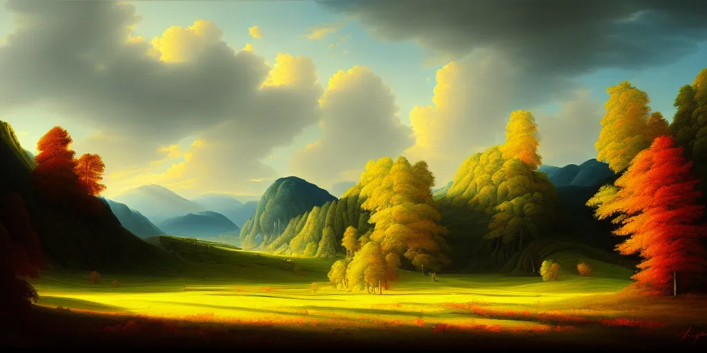 Image similar to a beautiful landscape painting by philipp urlich, digital artwork, high resolution