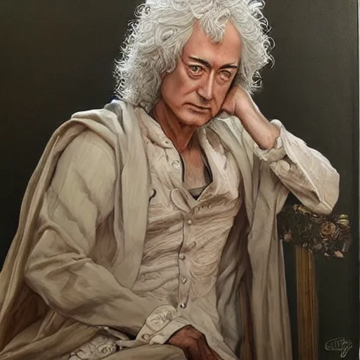 Prompt: amazing artgerm portrait of jimmy page in his 5 0 s as a preraphaelite painting, collaboration with j. scott campbell and artgerm with edward burn jones