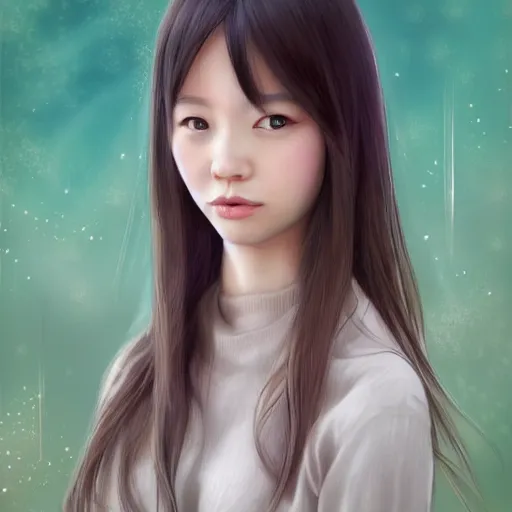 Image similar to centered portrait of beautiful Kawai Japanese girl, hyperdetailed, digital painting, trending on CG society