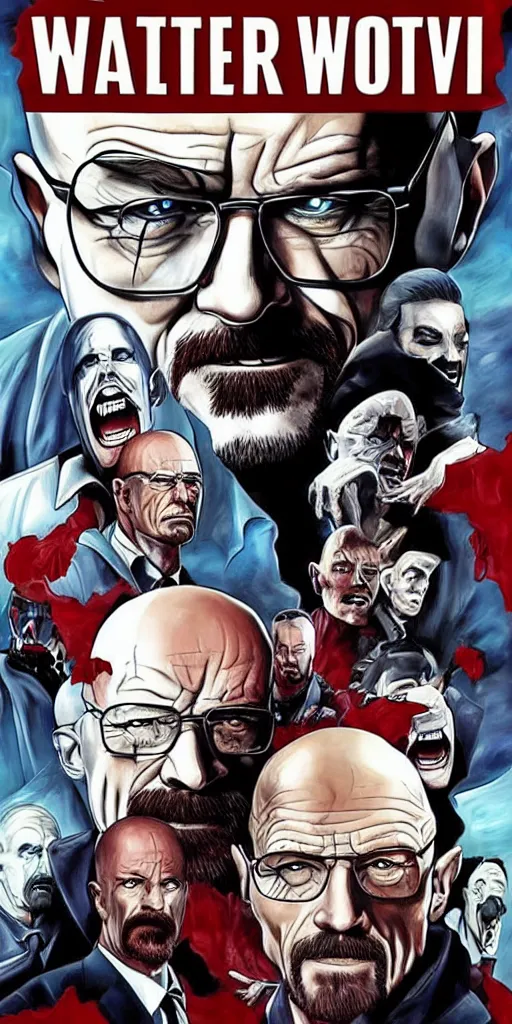 Prompt: Walter White VS Morbius movie poster, clean composition