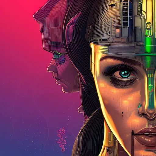 Image similar to a portrait of a female android, by Dan Mumford and Sandra Chevrier, 4k