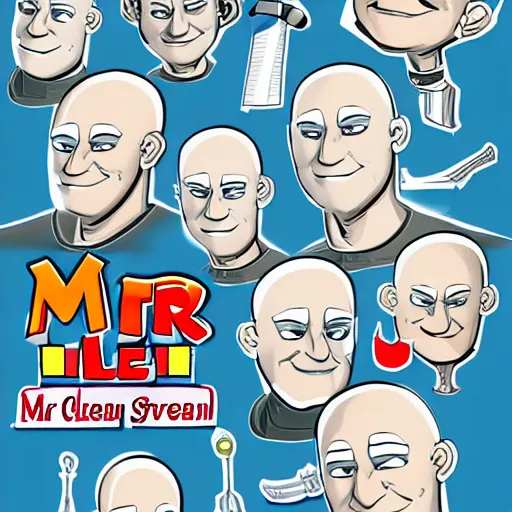 Image similar to mr. clean, various art styles