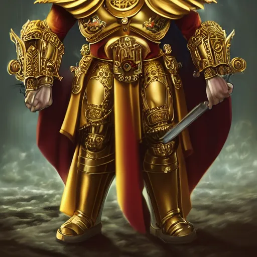 Prompt: god emperor of mankind, wearing regal ornate golden plate armor, golden, crisp, portrait, warhammer 40k, 4k, god emperor, concept art, centered, glowing, artstation