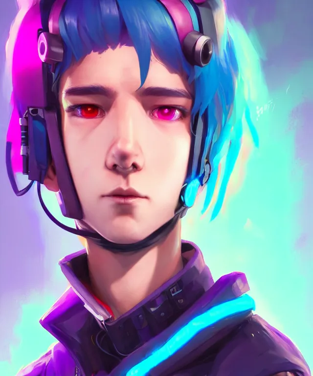 Image similar to character concept art of a cute young cyberpunk boy with colorful hair and collar | | cute - fine - face, pretty face, key visual, realistic shaded perfect face, fine details by stanley artgerm lau, wlop, rossdraws, james jean, andrei riabovitchev, marc simonetti, and sakimichan, trending on artstation