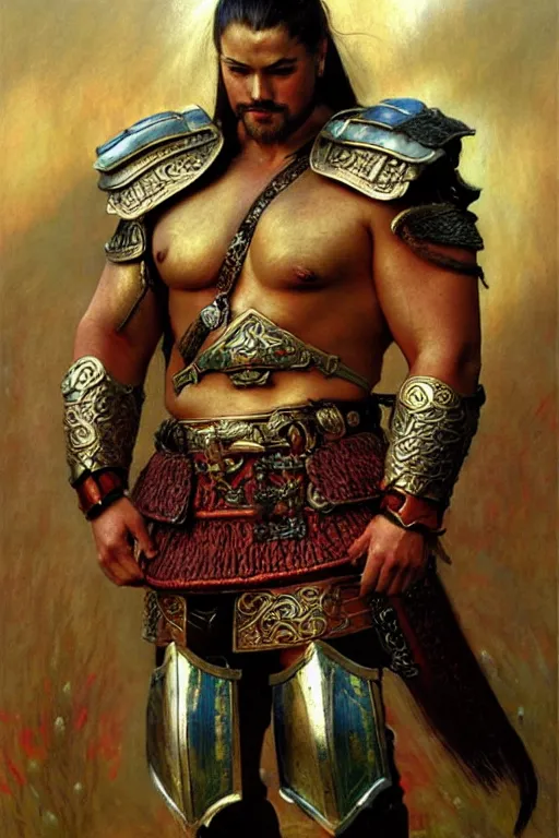 Prompt: attractive beefy male with armor, cloisonnism, ancient china, three kingdoms, character design, painting by gaston bussiere, craig mullins, j. c. leyendecker, tom of finland