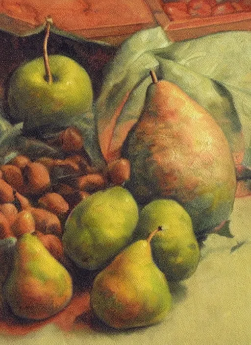 Image similar to vintage beautiful painting of the thief of pears