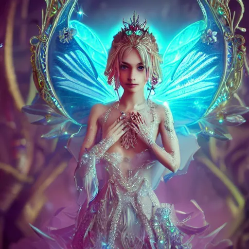 Image similar to portrait of fairy princess, glowing, ornate and intricate jewelry, jaw dropping beauty, glowing background lighting, white accent lighting, hyper detailed, fairy tale, 4 k octane render