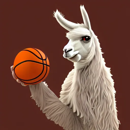 Image similar to a llama dunking a basketball, 4 k, digital art, high resolution, trending on artstation