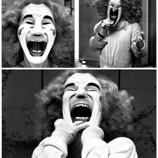 Image similar to ! dream ronald mcdonald crying hysterical tears of laughter in your face