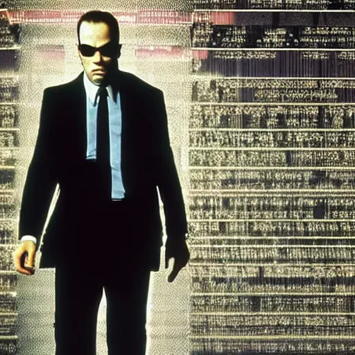 Image similar to agent smith protecting the matrix from being decoded