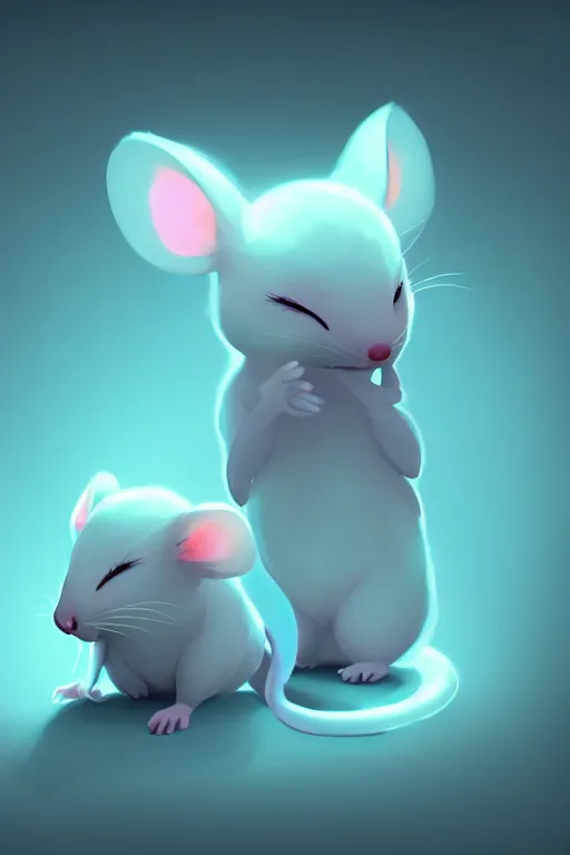 Image similar to super cute Bioluminescent mice character concept, soft light, soft mood, realistic body features and face, illustration, painting oil on canvas by Elena Zhurikhina and Goro Fujita and Charlie Bowater, octane render trending on artstation, 4k, 8k, HD