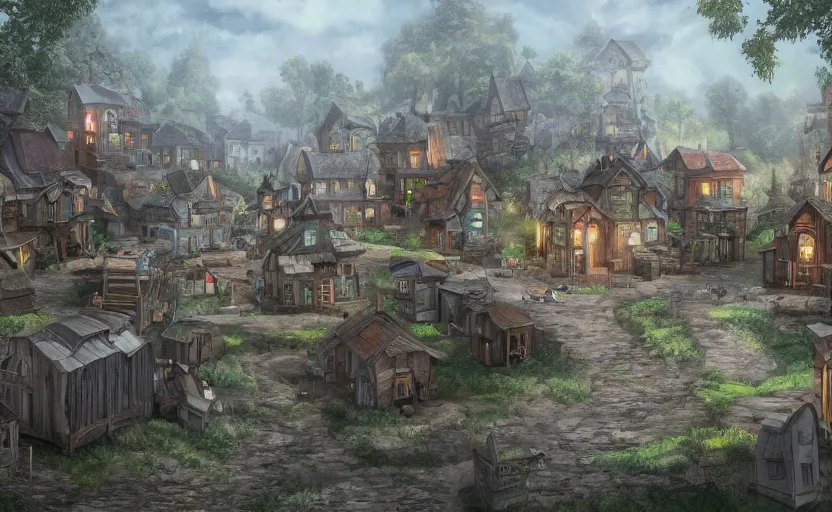 Image similar to Twinepunk, twinepunk village, concept art, detailed matte painting