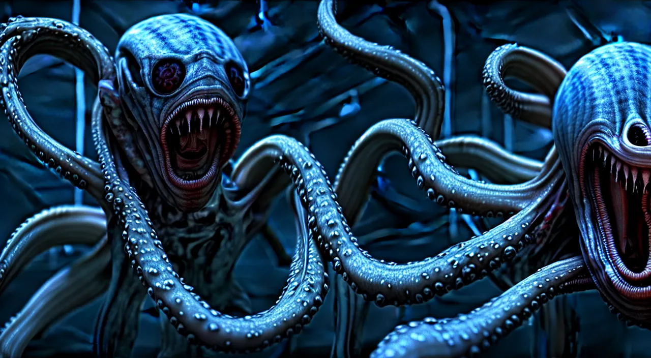 Image similar to gary busey, tentacles, horror video game, sci fi horror, alien ( 1 9 7 9 ), body horror, unreal engine, octane render, depth of field, cycles render, hd