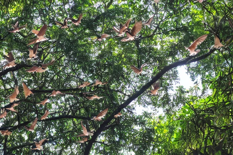 Image similar to birds flying out of a tree in the jungle