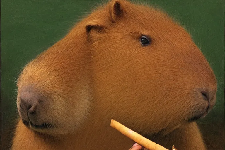 Prompt: a portrait of a capybara smoking a cigar