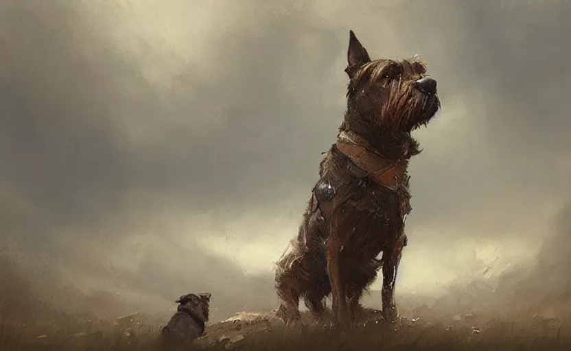 Prompt: A painting of a Border Terrier trending on artstation in the style of Greg Rutkowski