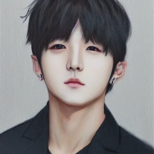 Image similar to Portrait of old version of jeon Jungkook, kpop artist, realistic, face portrait, real life, front view, detailed face, 8k, 50mm focal length