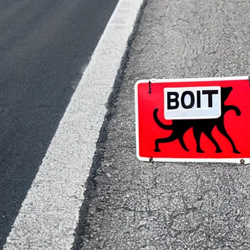 Prompt: street sign warning people about fat cats