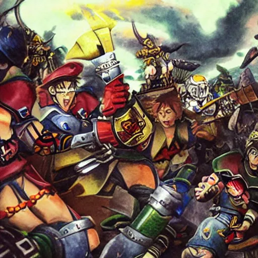 Prompt: blood bowl game in miyazaki anime, elves are playing versus humans, intense match, many casualties