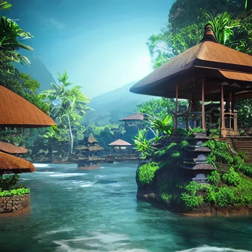 Prompt: A beautiful, perfect, impressive, amazing concept art digital CG painting of a place in Bali, trending on ArtStation, Unreal Engine