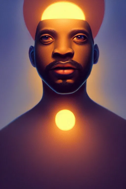 Image similar to Bioluminescent, portrait of a black guy , very intricate , trending on artstation , very elegant, in the golden hour by Daniel Merriam, Trending on Artstation, oil on Canvas by Elena Zhurikhina and Goro Fujita and Charlie Bowater, octane render, 4k, 8k, HD