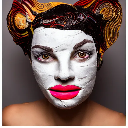 Prompt: papier - mache face of beautiful female. studio lighting, canon 5 d 5 0 mm lens