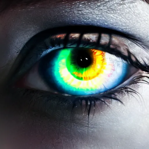 Prompt: beauty, third eyed humanoids eye forehead, wide portrait, vivid colors, thin wires, beautiful lighting