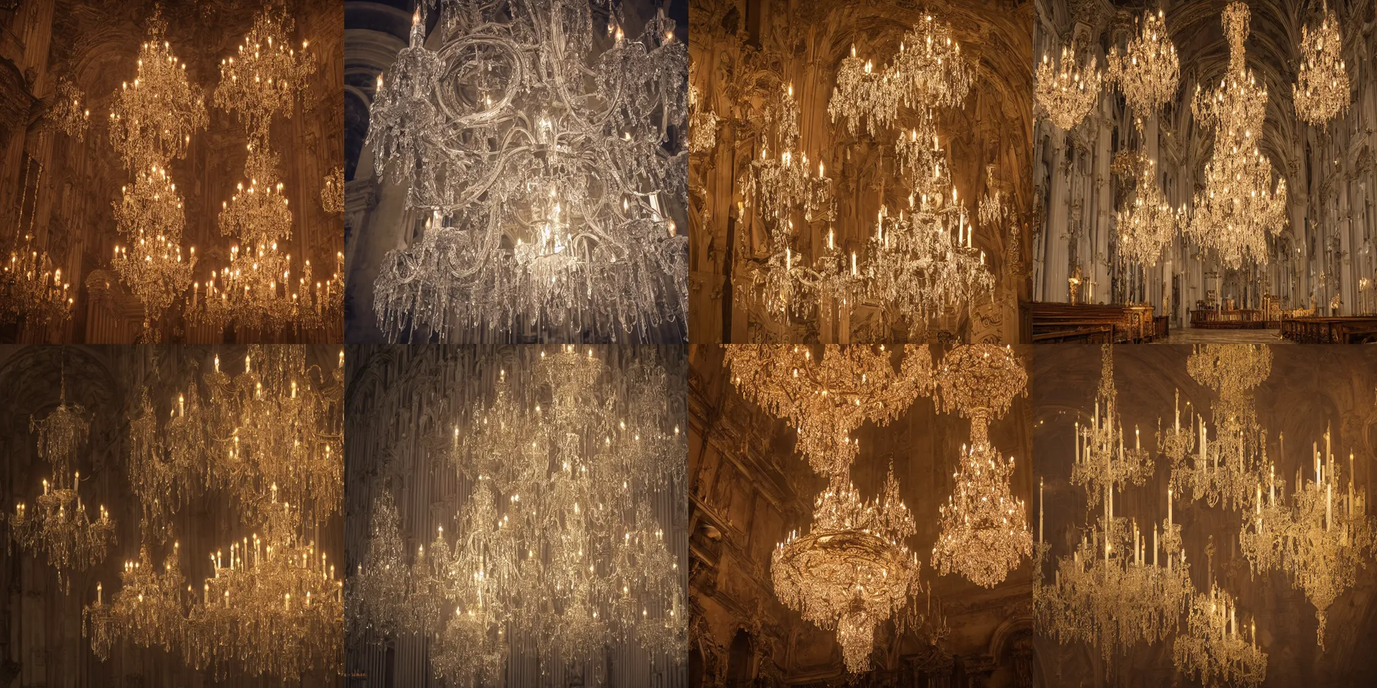 Prompt: in the church of fair people sing as the spirits rise, the crystal chandelier are quivering, mysterious, atmospheric, ominous, eerie, cinematic, epic, 8 k, 4 k, ultra detail, ultra realistic, rendered by awesomeness