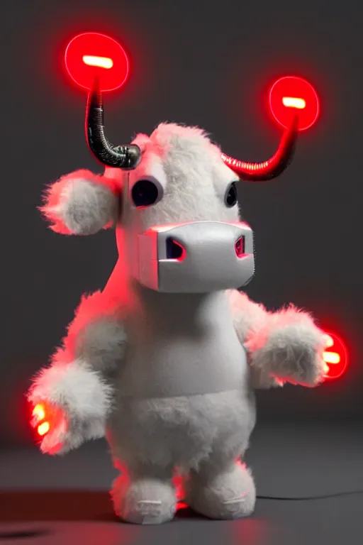 Image similar to high quality 3 d render very cute fluffy! cyborg cow! plays guitar, cyberpunk highly detailed, unreal engine cinematic smooth, in the style of blade runner & detective pikachu, hannah yata charlie immer, moody light, low angle, uhd 8 k, sharp focus