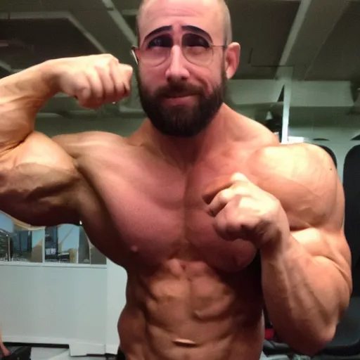 Prompt: A bodybuilding Jewish pale nerd